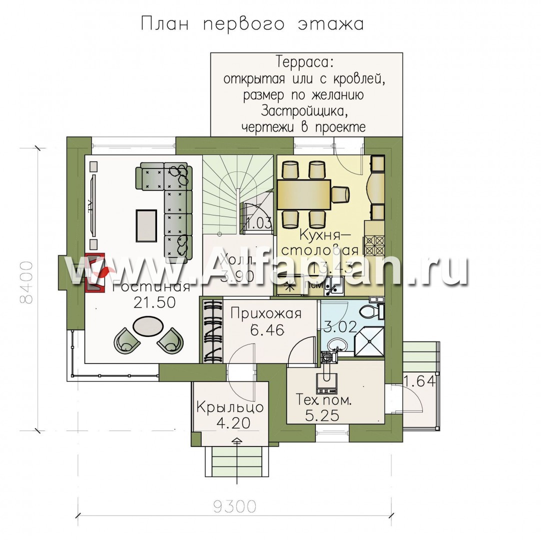 Изображение плана проекта «Карат» - проект простого двухэтажного дома из газобетона, в современном стиле №1