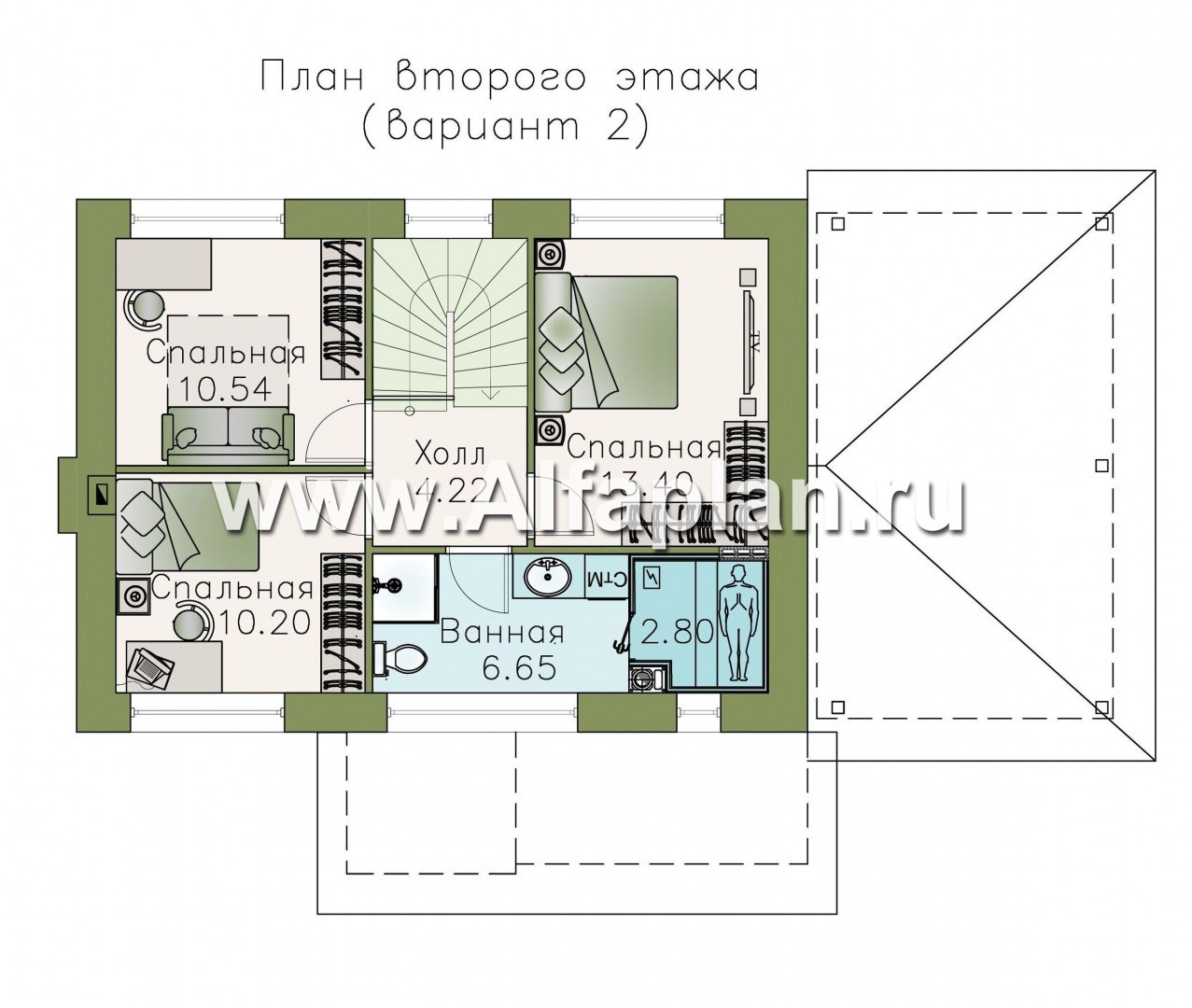 Изображение плана проекта «Карат» - проект простого двухэтажного дома из газобетона, с навесом на 1 авто, в современном стиле №3
