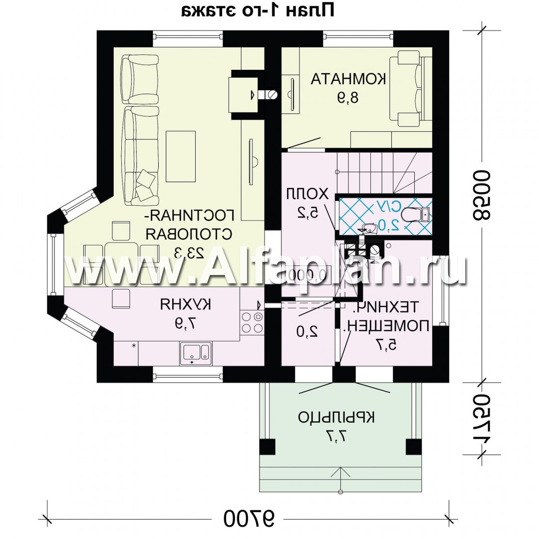 Изображение плана проекта Проект дома с мансардой, планировка 3 спальни, с эркером и кабинетом на 1 эт, для маленького участка №1