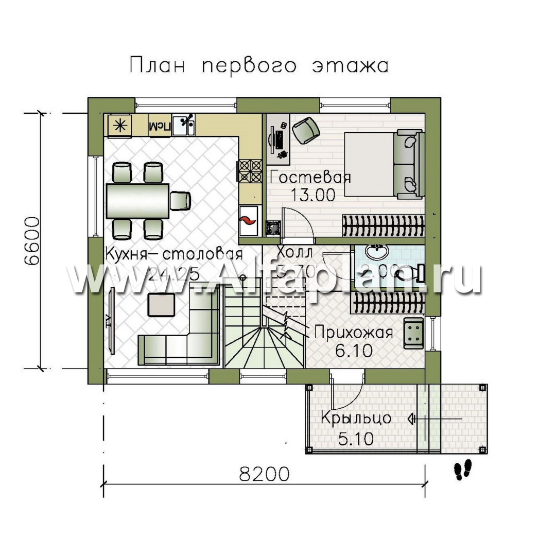 Изображение плана проекта «Джокер» - проект каркасного дома с мансардой, планировка с кабинетом на 1-ом этаже №1