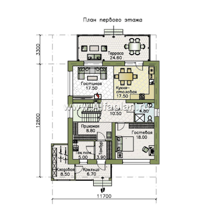 «Коронадо» - проект дома, 2 этажа, с террасой и плоской крышей, мастер спальня, в стиле хай-тек - превью план дома