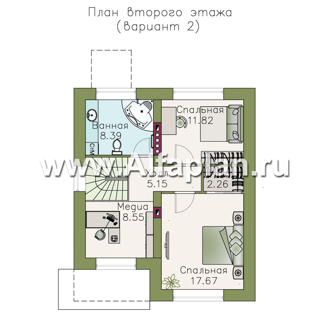 Изображение плана проекта «Оптима»- проект двухэтажного дома, в современном стиле, удобная планировка №3