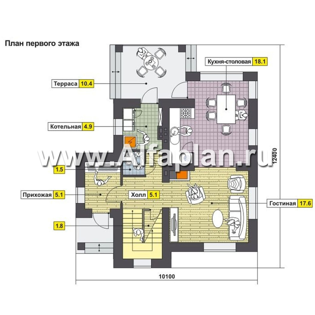 Изображение плана проекта Проект двухэтажного дома, планировка с гостевой на 1 эт и 3 спальни, с террасой №1