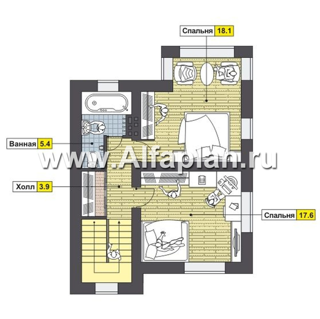 Изображение плана проекта Проект двухэтажного дома, планировка с гостевой на 1 эт и 3 спальни, с террасой №2