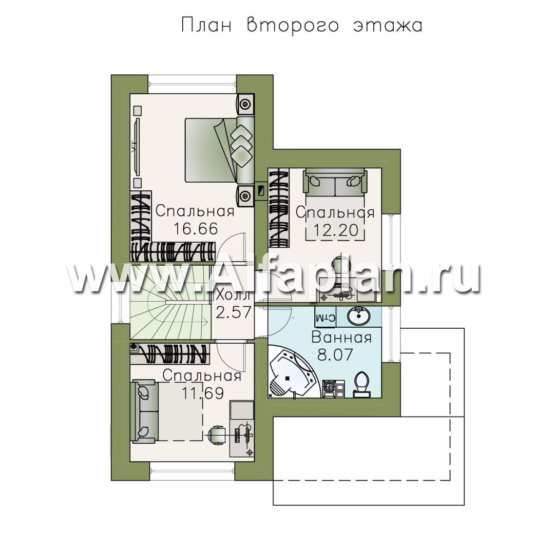Изображение плана проекта «Кадет» - проект дома с мансардой, из кирпича, в стиле эклектика №2