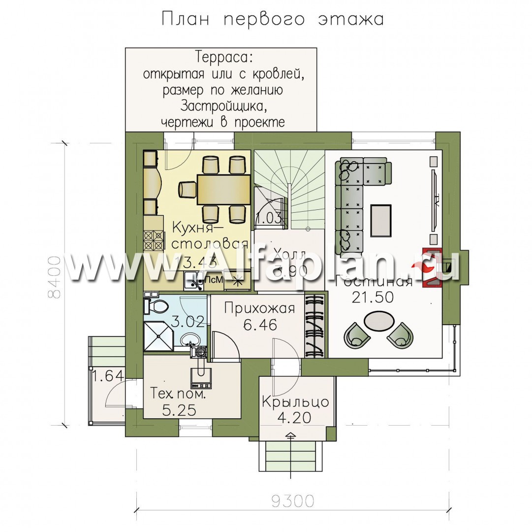 Изображение плана проекта «Карат» - проект простого двухэтажного дома из газобетона, в современном стиле №1