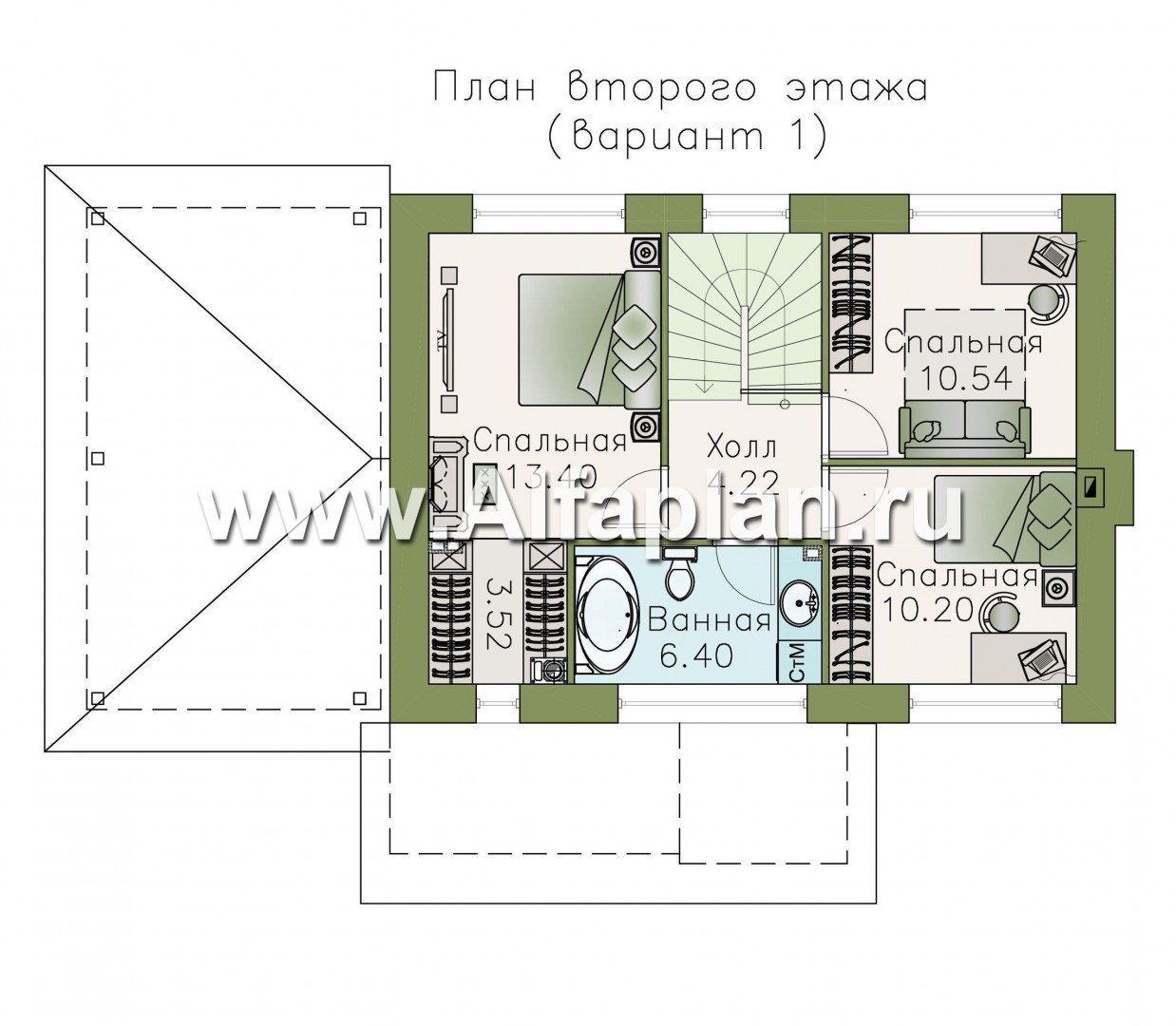Изображение плана проекта «Карат» - проект простого двухэтажного дома из газобетона, с навесом на 1 авто, в современном стиле №2