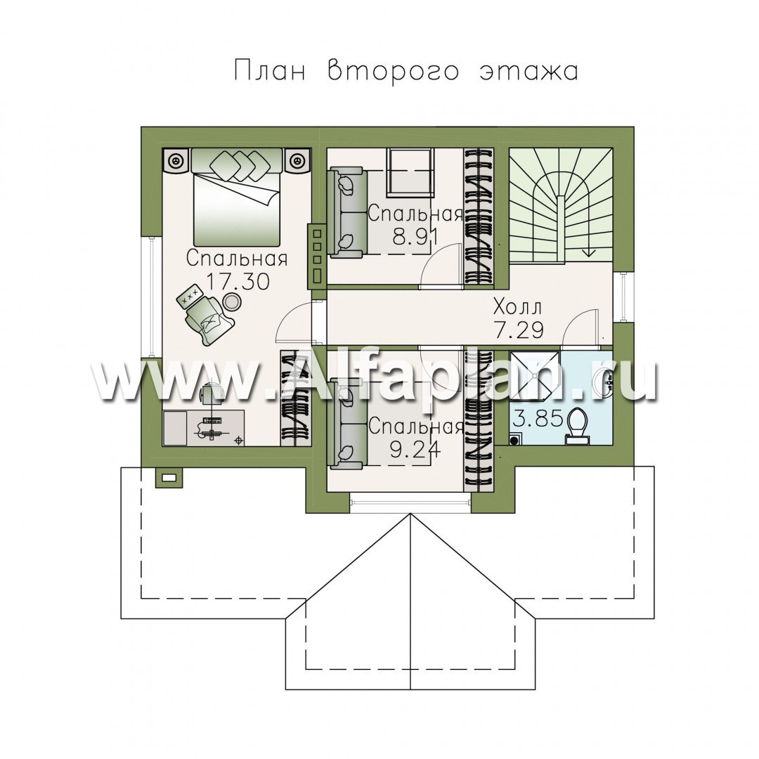 Изображение плана проекта «Отдых» - проект коттеджа с мансардой,  с большой террасой, дача, дом для отдыха №2