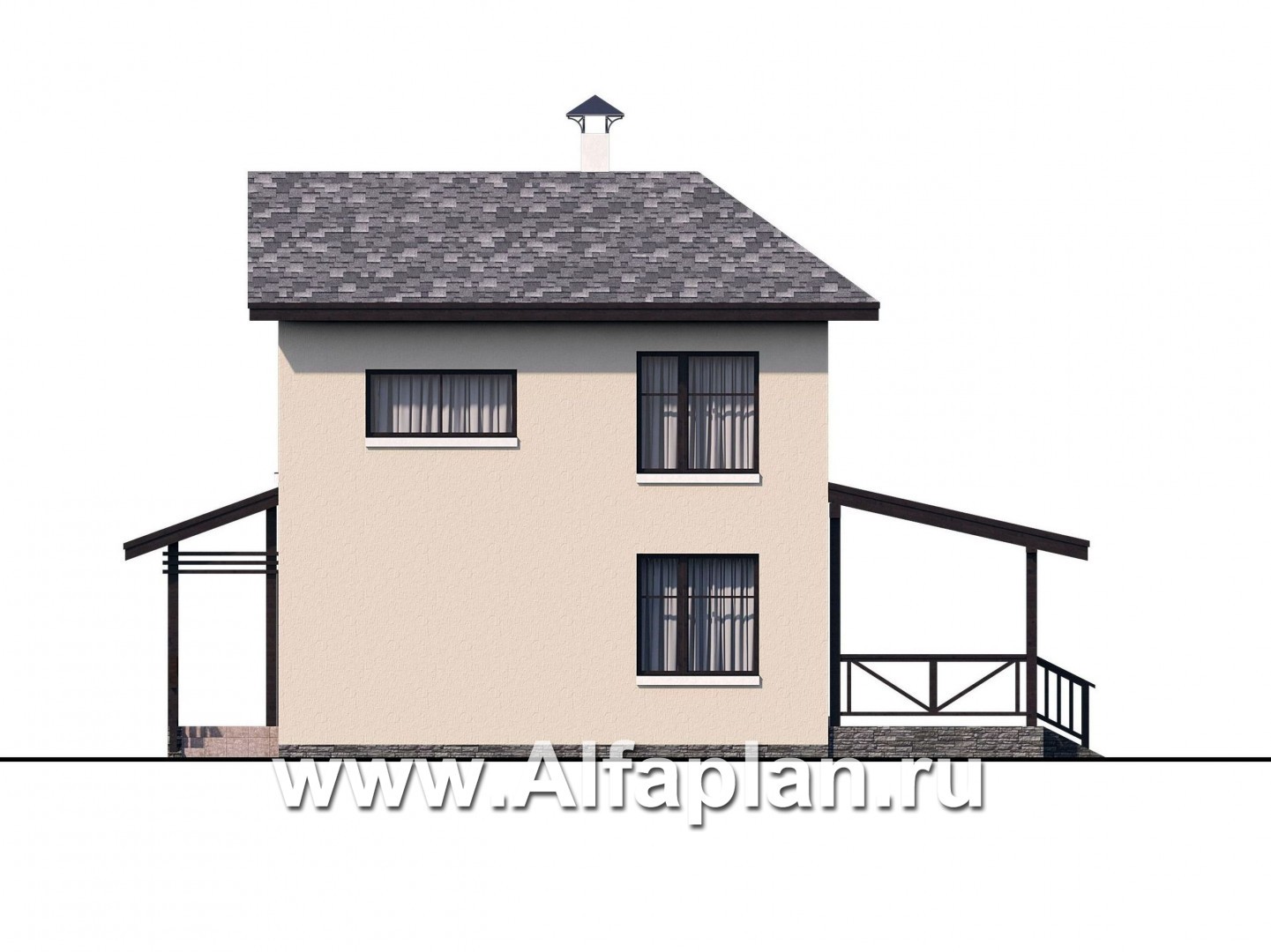 «Озерный» - проект каркасного дома с эркером и с террасой, дача, дом для отдыха - фасад дома