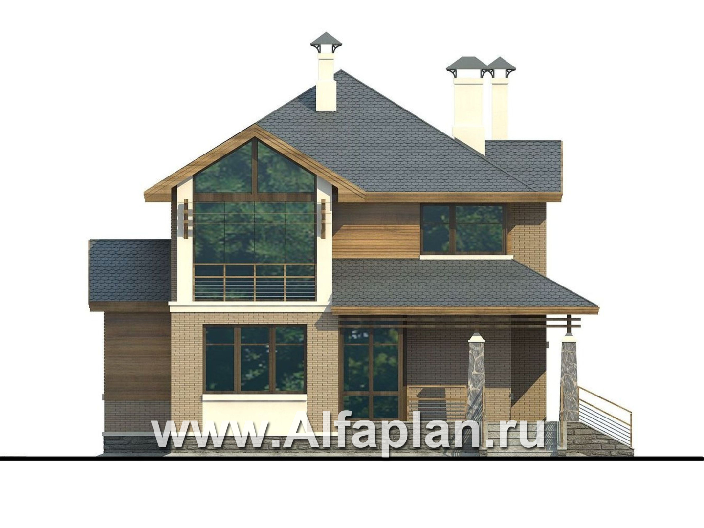 Проекты домов Альфаплан - «Вектор» - загородный коттедж с большими окнами - изображение фасада №1