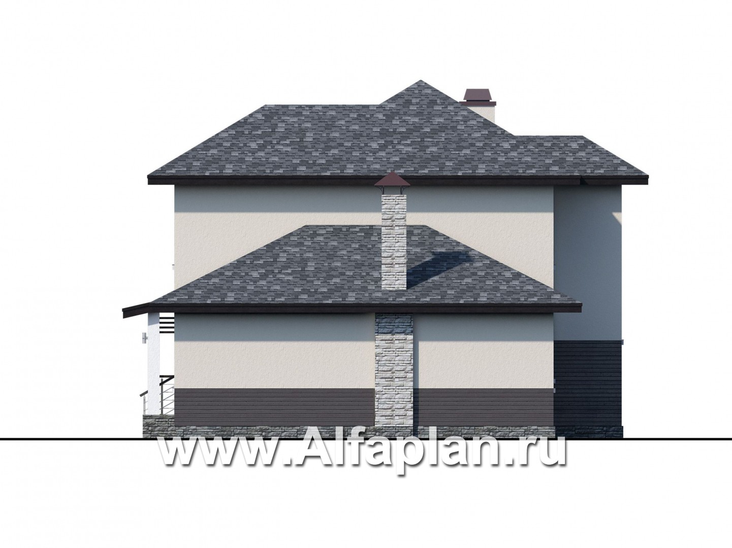 Проекты домов Альфаплан - "Одер" - стильный двухэтажный коттедж из газобетона с гаражом-навесом - изображение фасада №2