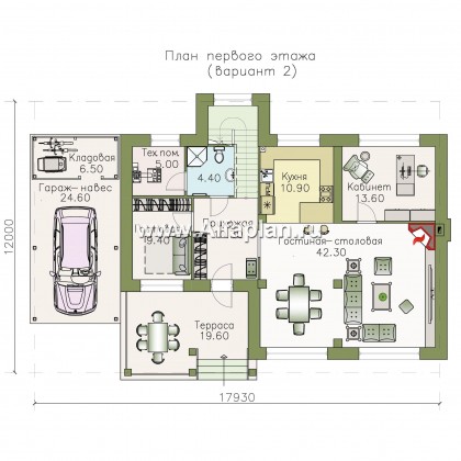 Проекты домов Альфаплан - "Одер" - стильный двухэтажный коттедж из газобетона с гаражом-навесом - превью плана проекта №2