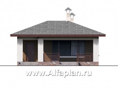 Проекты домов Альфаплан - Баня с небольшим бассейном и террасой - превью фасада №1