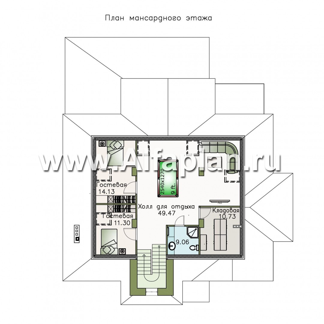 Проекты домов Альфаплан - «Демидов» - респектабельный особняк с мансардой - план проекта №3