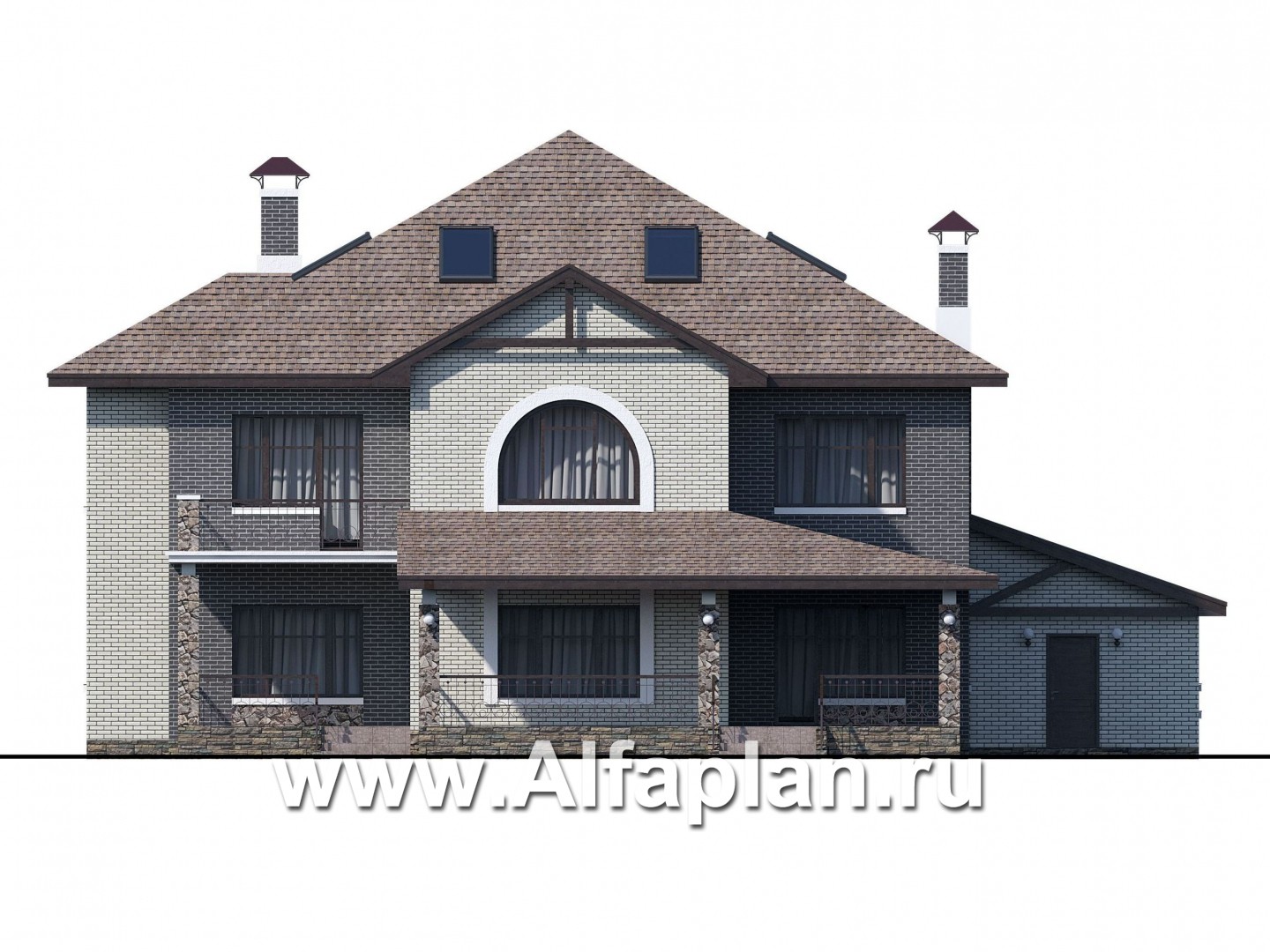 Проекты домов Альфаплан - «Демидов» - респектабельный особняк с гаражом на два автомобиля - изображение фасада №4