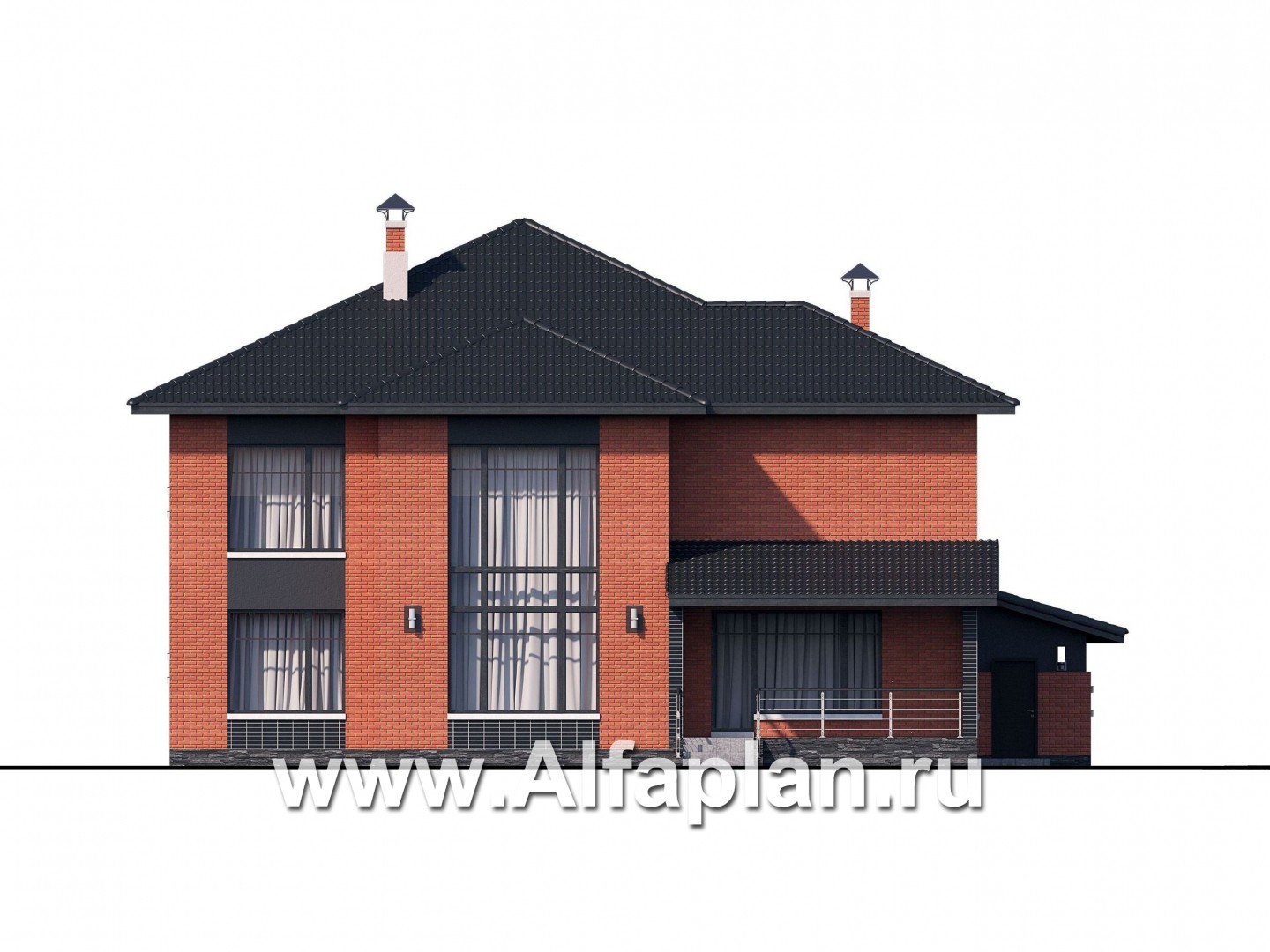 Проекты домов Альфаплан - «Эльба» — современная вилла с угловым остеклением и гаражом - изображение фасада №4