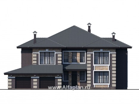 Проекты домов Альфаплан - «Двина» — элегантный особняк с гаражом на два автомобиля - превью фасада №1