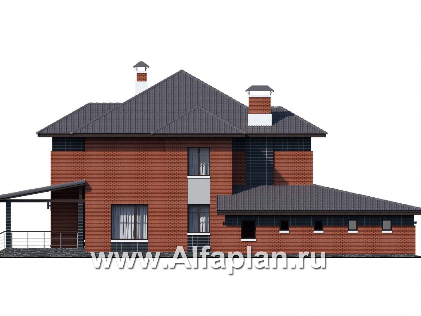 Проекты домов Альфаплан - «Рейн» — просторный современный коттедж  с большим гаражом - изображение фасада №3