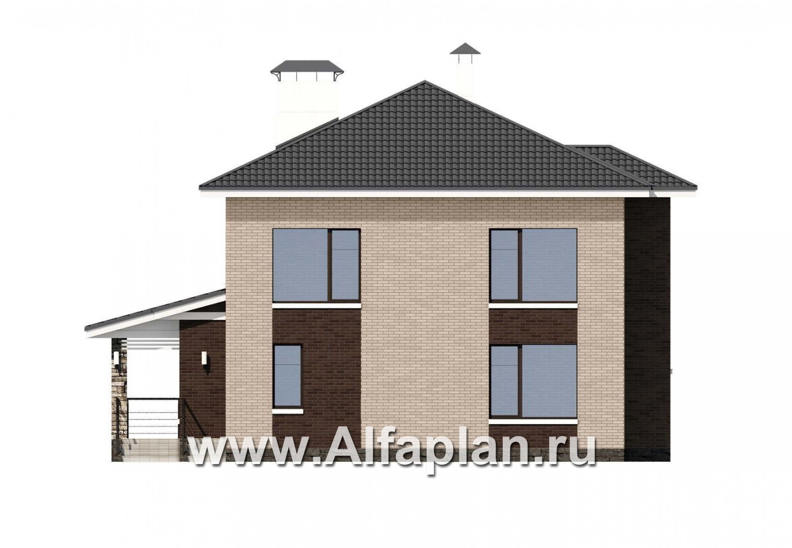 Проекты домов Альфаплан - «Роман с камнем» — двухэтажный коттедж с двусветной гостиной - изображение фасада №4
