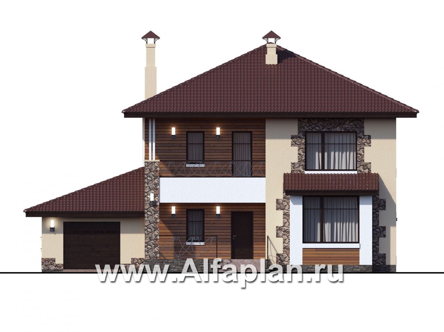 Проекты домов Альфаплан - «Вереск» — компактный и рациональный дом с гаражом - изображение фасада №1