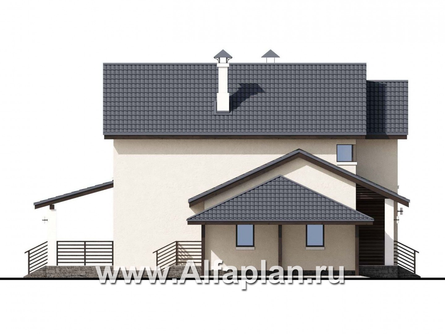 Проекты домов Альфаплан - «Весна» - экономичный и удобный дом с гаражом-навесом - изображение фасада №3