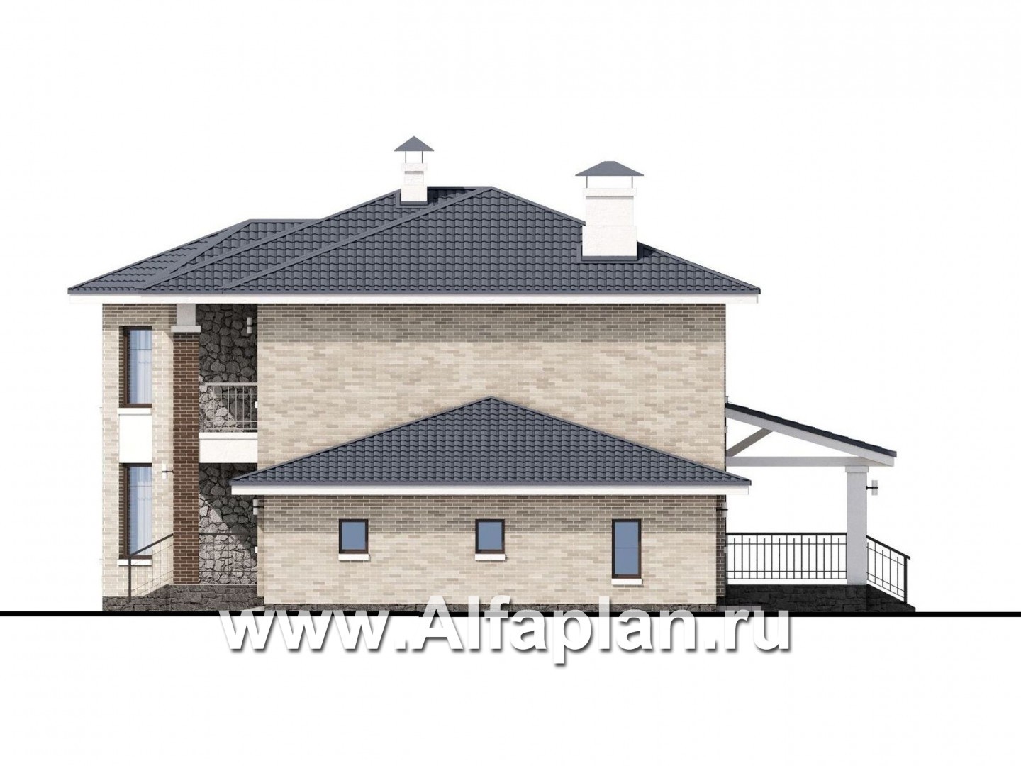 Проекты домов Альфаплан - «Благополучие» - классический коттедж с открытой планировкой и гаражом - изображение фасада №4
