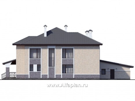 Проекты домов Альфаплан - «Арно» - классический особняк с двусветной столовой и большим гаражом - превью фасада №4