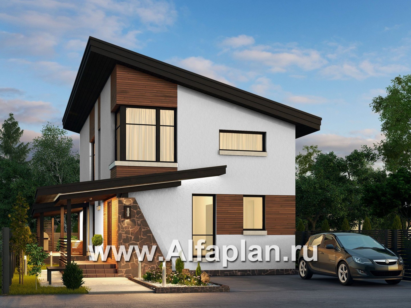 Проекты домов Альфаплан - «Писарро» - проект дома для узкого участка, 3 спальни - основное изображение