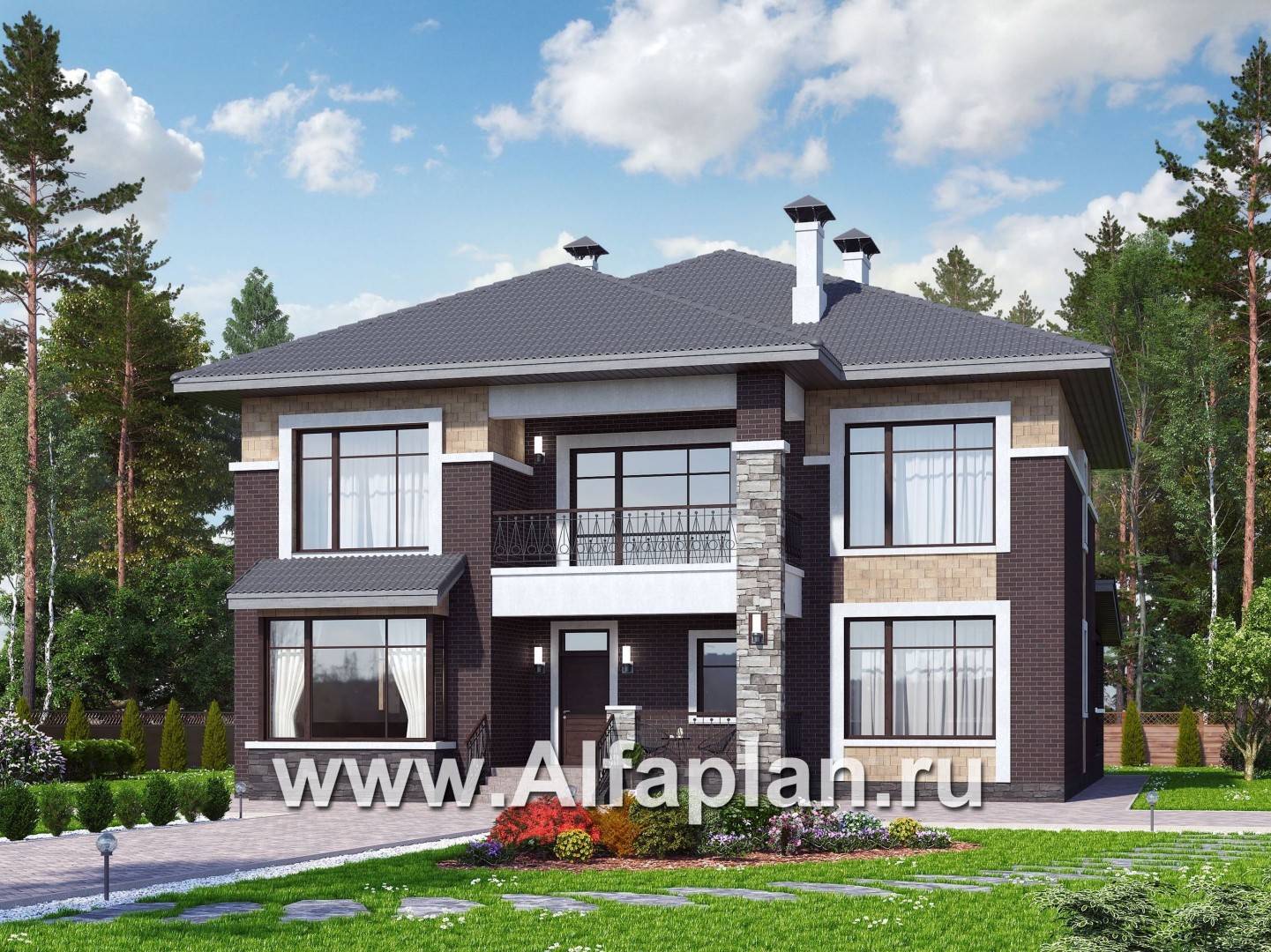 Проекты домов Альфаплан - «Висла» — особняк с двусветной столовой - основное изображение