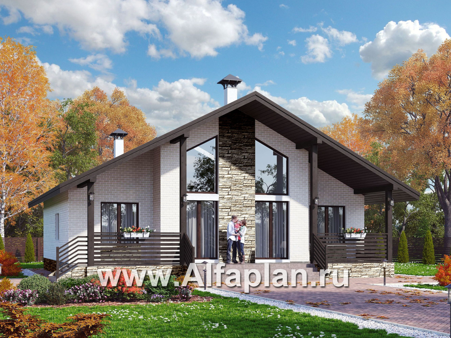 Проекты домов Альфаплан - «Моризо» - проект дома в стиле шале с четырьмя спальными комнатами - основное изображение