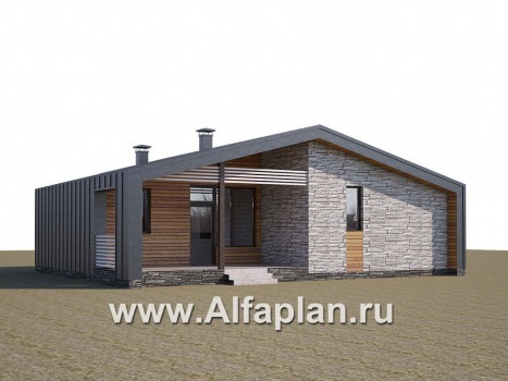 «Альфа» - проект одноэтажного каркасного дома, с сауной и с террасой, в стиле барнхаус - превью дополнительного изображения №3