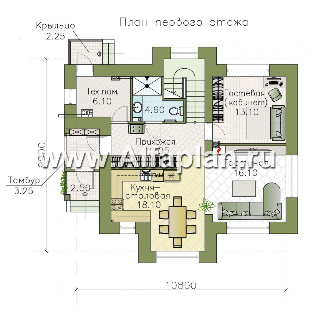 Проекты домов Альфаплан - Загородный дом с четырьмя спальными комнатами - план проекта №1