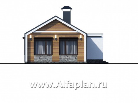 «Тета» -  проект одноэтажного дома в стиле барнхаус, с террасой, 2 спальни - превью фасада дома