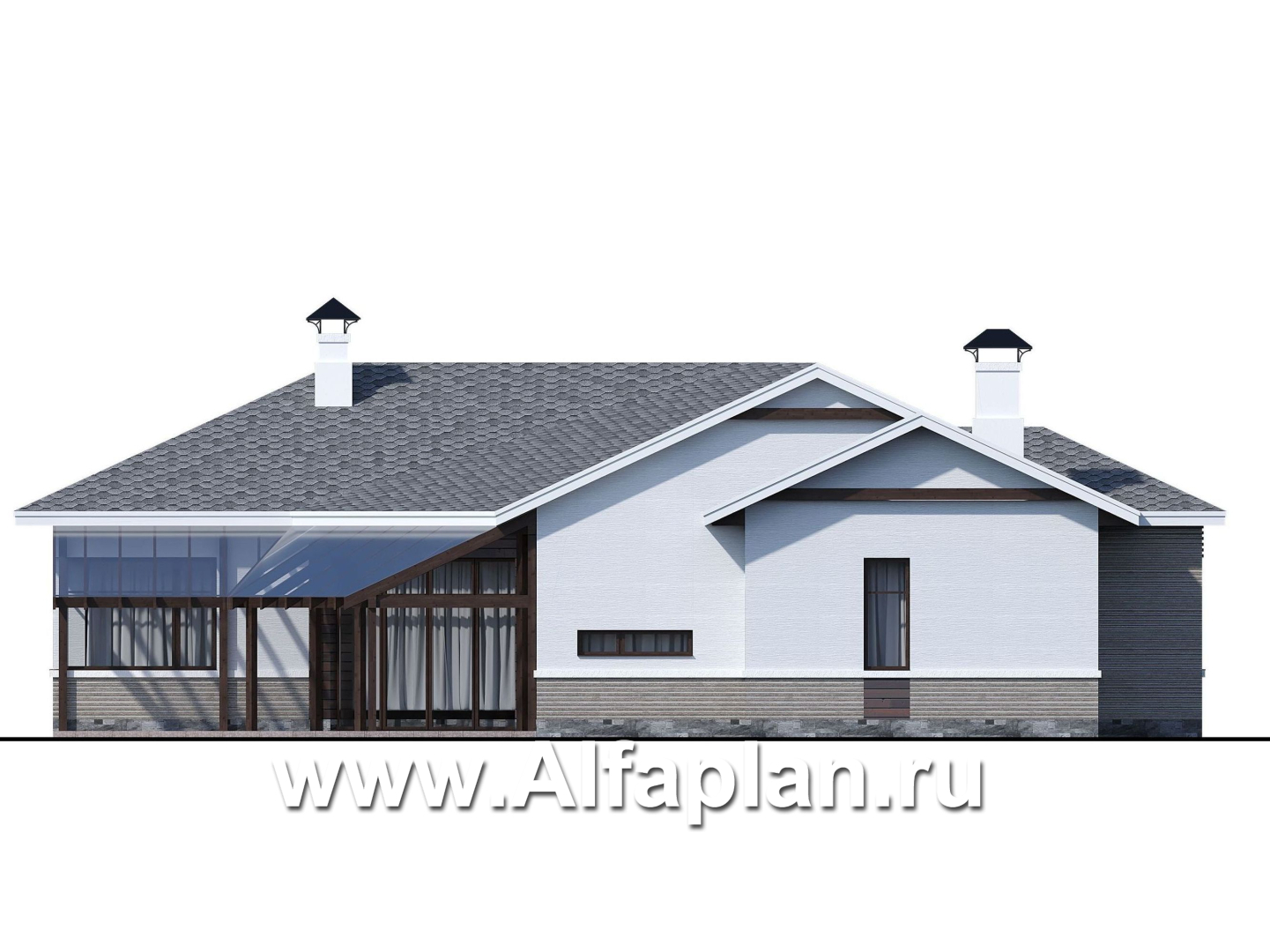 Проекты домов Альфаплан - «Альтер Эго» - эксклюзивный одноэтажный кирпичный дом - изображение фасада №3