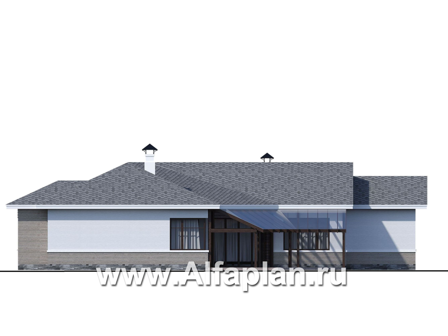 Проекты домов Альфаплан - «Альтер Эго» - эксклюзивный одноэтажный кирпичный дом - изображение фасада №4
