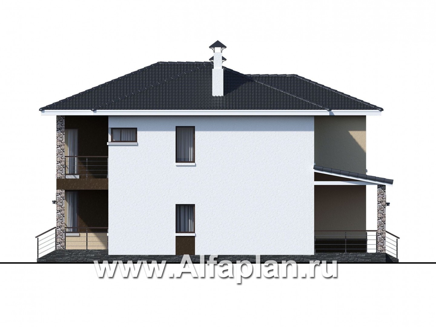 Проекты домов Альфаплан - «Формула успеха» - современный коттедж с угловыми окнами - изображение фасада №2