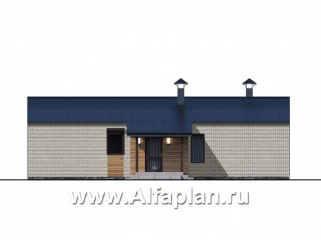 Проекты домов Альфаплан - «Йота» - каркасный дом с двускатной кровлей. Увеличены спальни - превью фасада №3