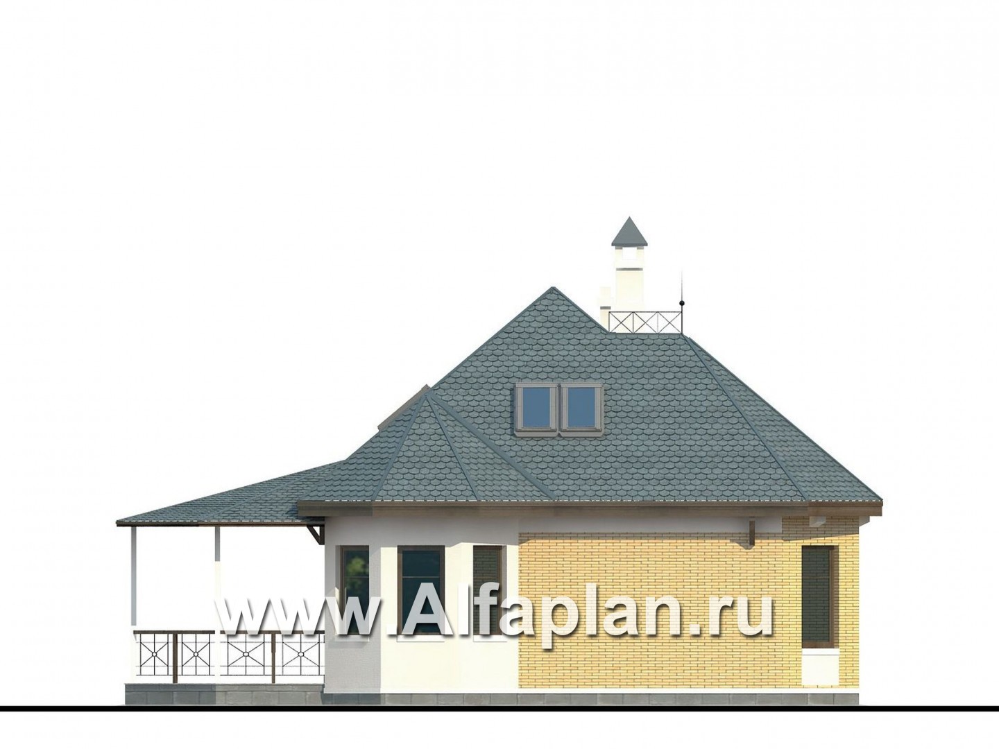 Проекты домов Альфаплан - Дом для отдыха со студией в мансарде - изображение фасада №4