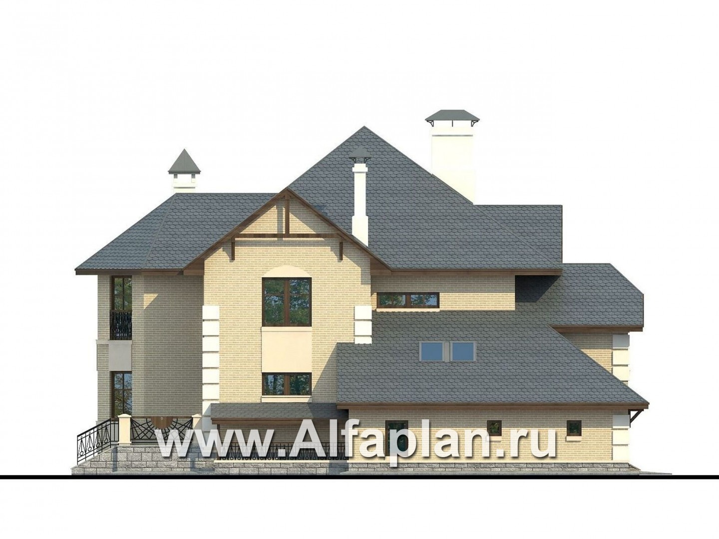 Проекты домов Альфаплан - «Эвридика»- красивый загородный дом с гаражом и цокольным этажом - изображение фасада №3