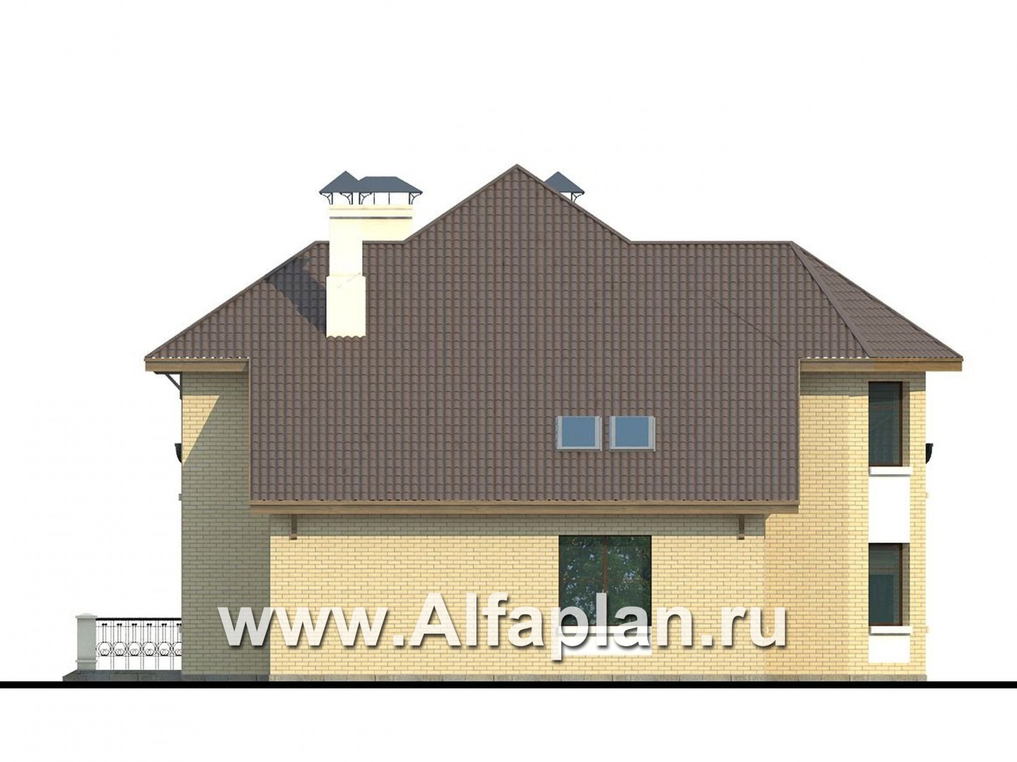 Проекты домов Альфаплан - «Последний герой» - особняк с двусветной гостиной - изображение фасада №3