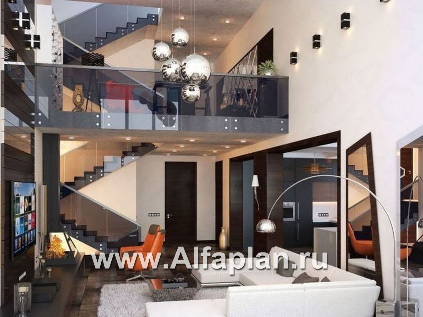 Проекты домов Альфаплан - «Три  семерки»- современный особняк с большими окнами - дополнительное изображение №3