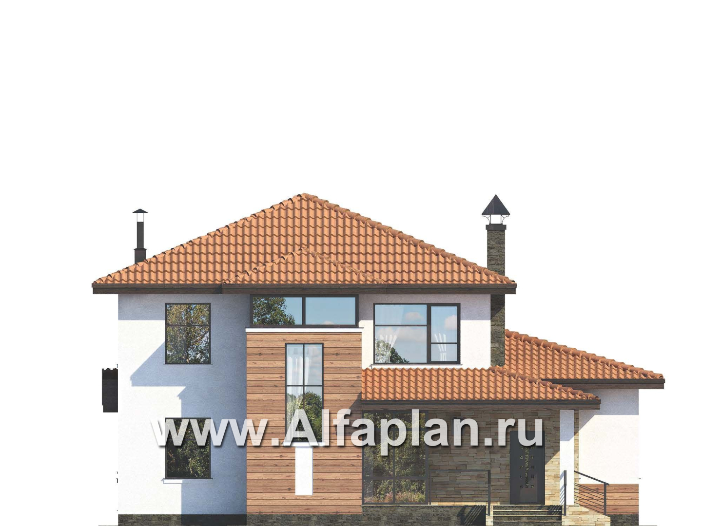 Проекты домов Альфаплан - «Фортуна» - современный коттедж с высокой гостиной - изображение фасада №1