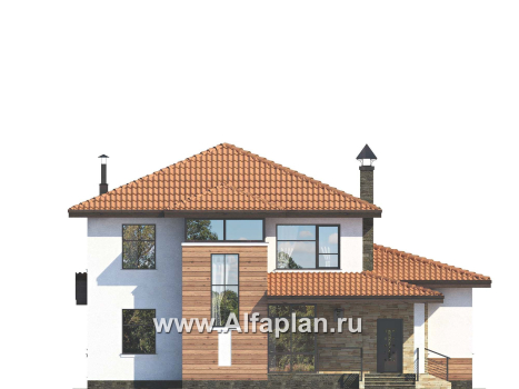 Проекты домов Альфаплан - «Фортуна» - современный коттедж с высокой гостиной - превью фасада №1