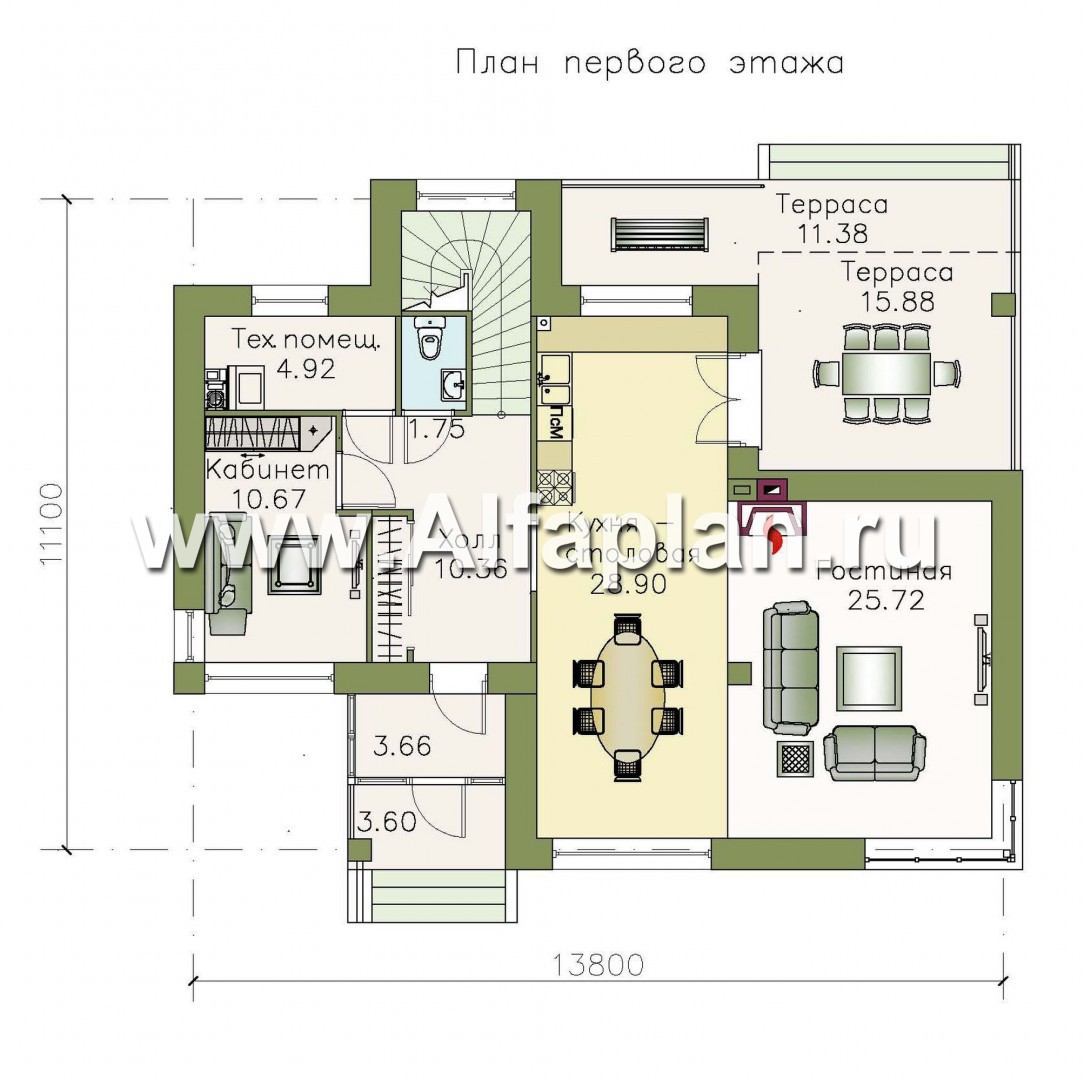 Проекты домов Альфаплан - «Драйв»- дом с высокой гостиной и  террасой - изображение плана проекта №1