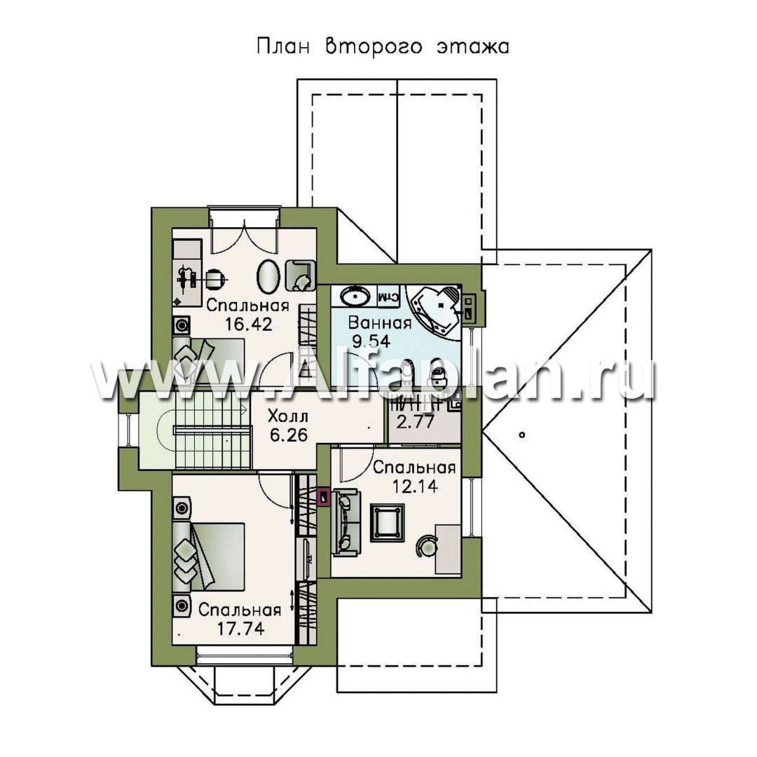 Проекты домов Альфаплан - «Примавера» - компактный коттедж c теплым гаражом - план проекта №2