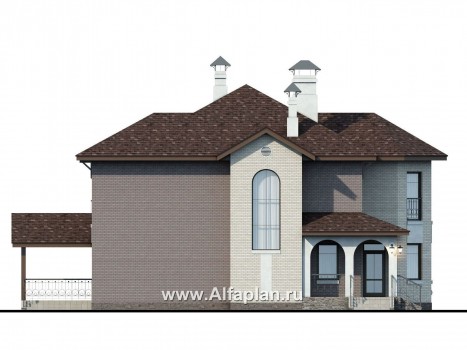 «Эллада» - проект двухэтажного дома, с эркером и с террасой, планировка с кабинетом на 1 эт, в русском стиле - превью фасада дома