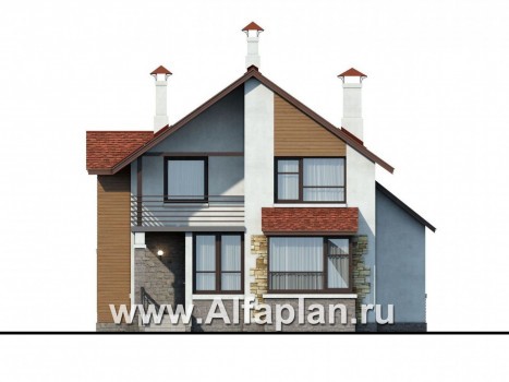 Проекты домов Альфаплан - «Новое время» - кирпичный коттедж для семьи с двумя детьми - превью фасада №1