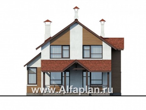 Проекты домов Альфаплан - «Новое время» - кирпичный коттедж для семьи с двумя детьми - превью фасада №4