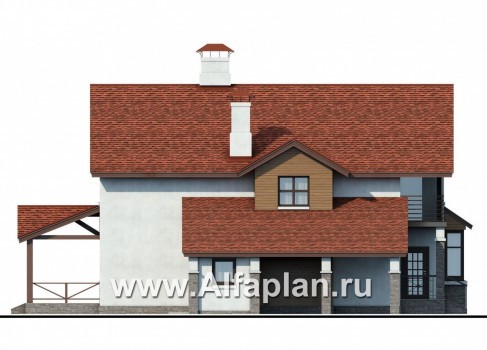 Проекты домов Альфаплан - «Новое время» - кирпичный коттедж для семьи с двумя детьми - превью фасада №3