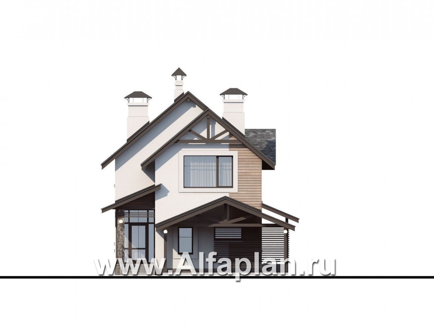 Проекты домов Альфаплан - «Гольфстрим» - дом с навесом для 2-х машин для узкого участка - изображение фасада №1